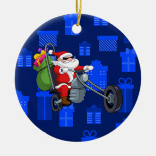 xmas biker santa claus ceramic ornament
