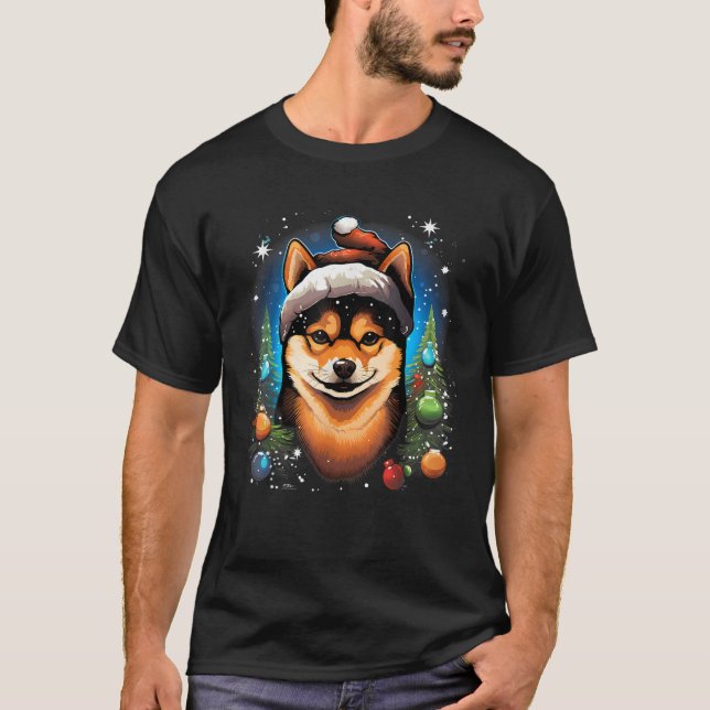 Xmas Black and tan Shiba Inu Christmas  T-Shirt (Front)
