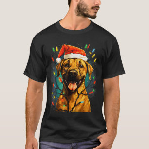 Xmas Black Mouth Cur Dog Tangled Christmas Lights T-Shirt
