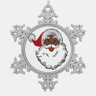 xmas black santa claus snowflake pewter christmas ornament