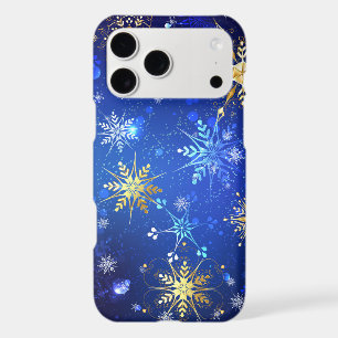 XMAS Blue Background with Golden Snowflakes