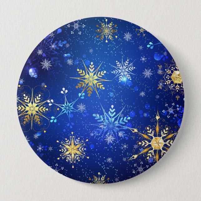 XMAS Blue Background with Golden Snowflakes 10 Cm Round Badge (Front)