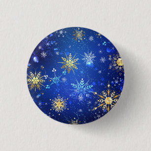 XMAS Blue Background with Golden Snowflakes 3 Cm Round Badge