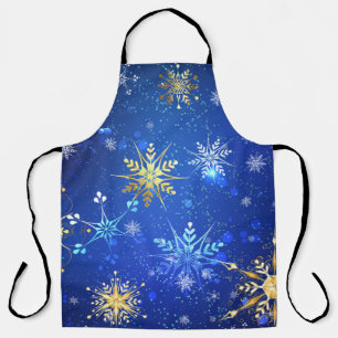 XMAS Blue Background with Golden Snowflakes Apron