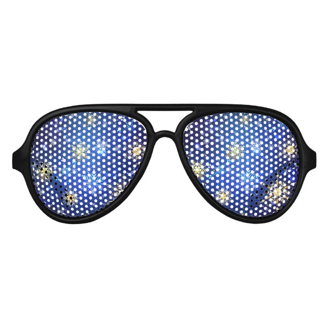 XMAS Blue Background with Golden Snowflakes Aviator Sunglasses (Front)
