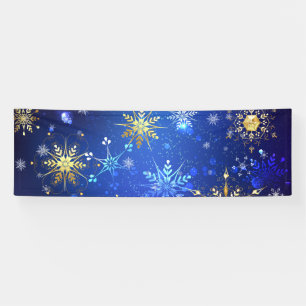 XMAS Blue Background with Golden Snowflakes Banner