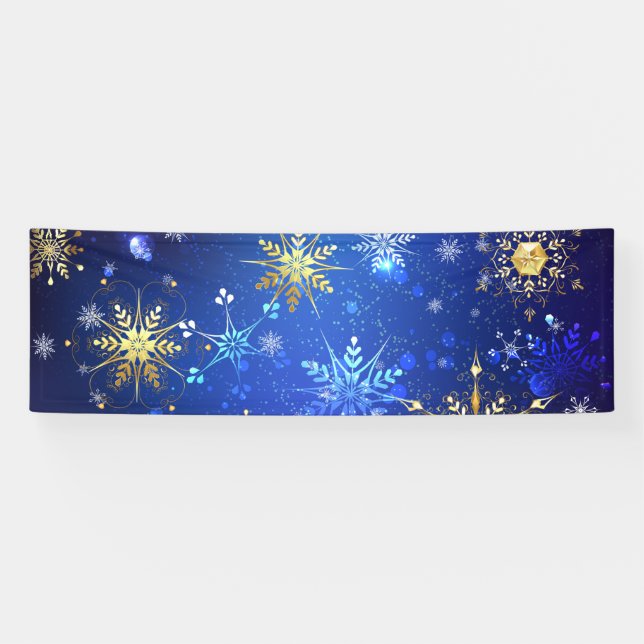 XMAS Blue Background with Golden Snowflakes Banner (Horizontal)
