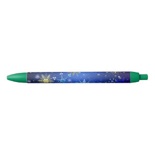 XMAS Blue Background with Golden Snowflakes Black Ink Pen