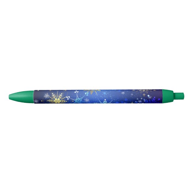 XMAS Blue Background with Golden Snowflakes Black Ink Pen (Front)