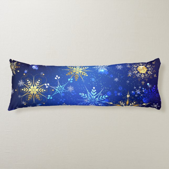 XMAS Blue Background with Golden Snowflakes Body Cushion (Front)