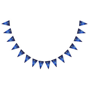 XMAS Blue Background with Golden Snowflakes Bunting