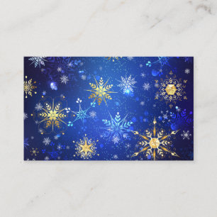 XMAS Blue Background with Golden Snowflakes Business Card