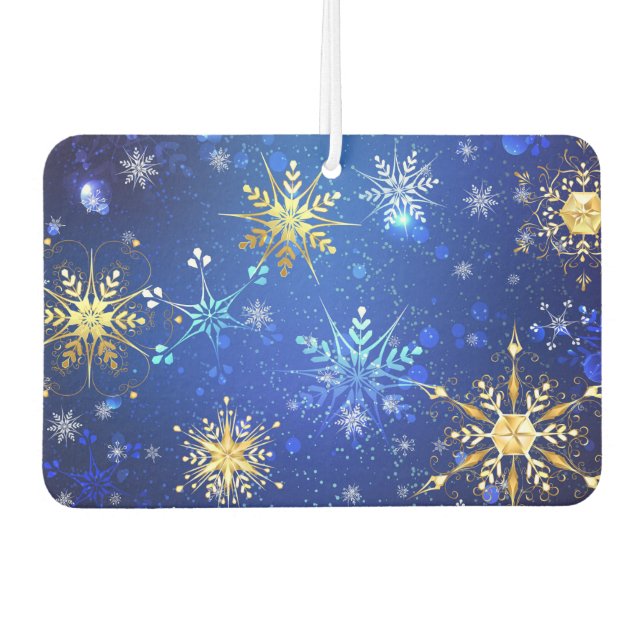 XMAS Blue Background with Golden Snowflakes Car Air Freshener (Front)
