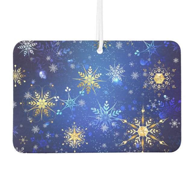 XMAS Blue Background with Golden Snowflakes Car Air Freshener (Front)