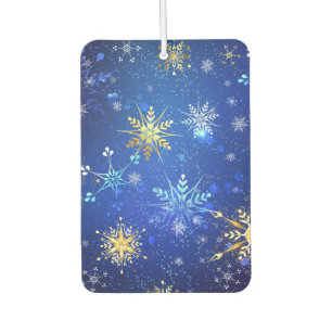 XMAS Blue Background with Golden Snowflakes Car Air Freshener