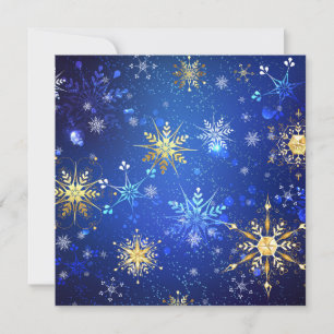 XMAS Blue Background with Golden Snowflakes Card