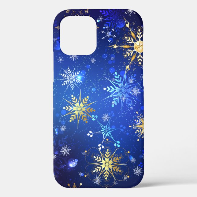 XMAS Blue Background with Golden Snowflakes Case-Mate iPhone Case (Back)