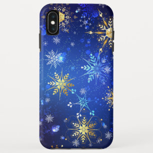 XMAS Blue Background with Golden Snowflakes iPhone XS Max Case