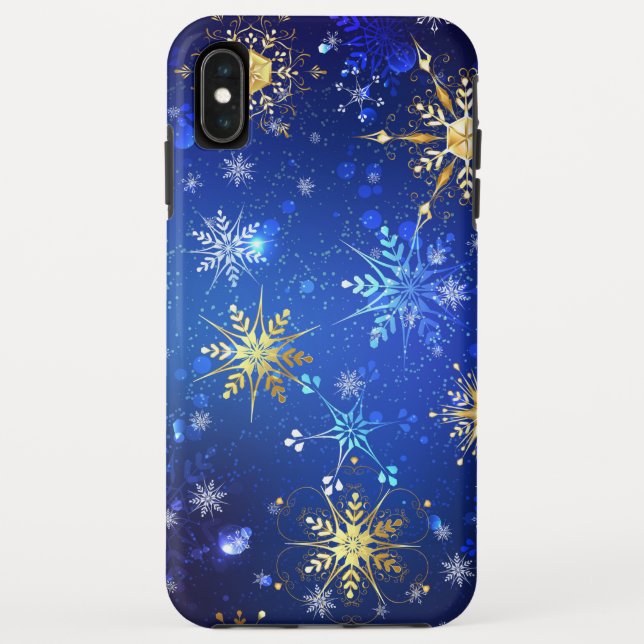XMAS Blue Background with Golden Snowflakes Case-Mate iPhone Case (Back)