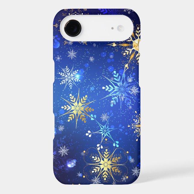 XMAS Blue Background with Golden Snowflakes Case-Mate iPhone Case (Back)