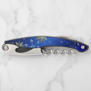 XMAS Blue Background with Golden Snowflakes Corkscrew