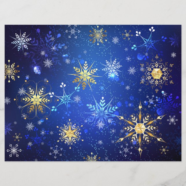 XMAS Blue Background with Golden Snowflakes Custom Letterhead (Front)