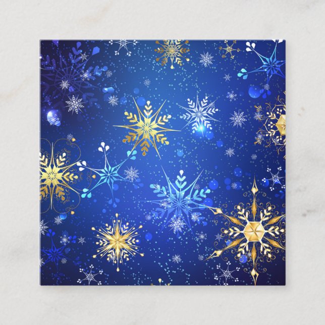 XMAS Blue Background with Golden Snowflakes Discount Card (Front)