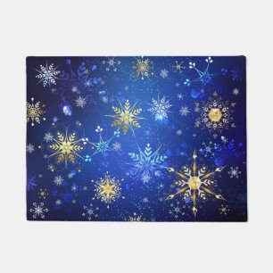 XMAS Blue Background with Golden Snowflakes Doormat