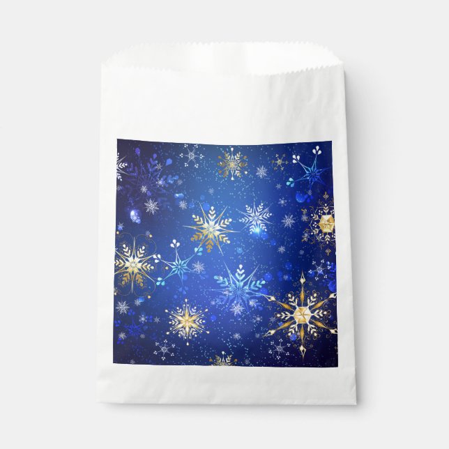 XMAS Blue Background with Golden Snowflakes Favour Bag (Front)