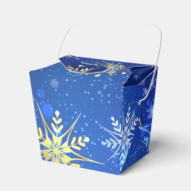 XMAS Blue Background with Golden Snowflakes Favour Box (Front Side)