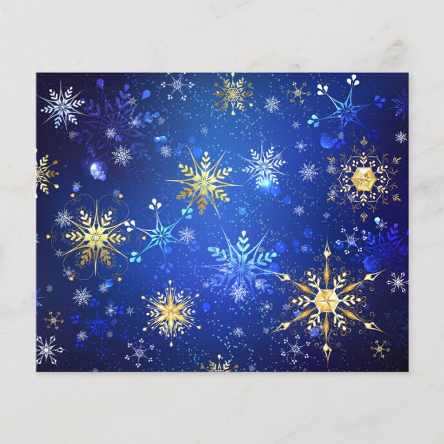 XMAS Blue Background with Golden Snowflakes Flyer (Front)
