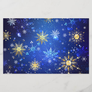 XMAS Blue Background with Golden Snowflakes Flyer