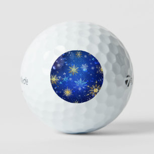 XMAS Blue Background with Golden Snowflakes Golf Balls