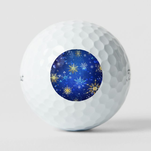 XMAS Blue Background with Golden Snowflakes Golf Balls (Front)