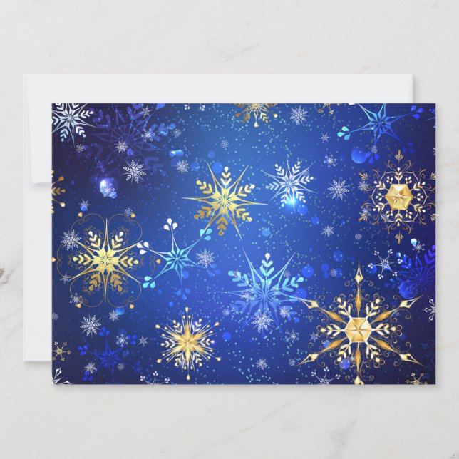 XMAS Blue Background with Golden Snowflakes Invitation (Front)