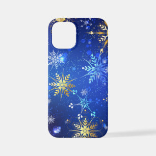XMAS Blue Background with Golden Snowflakes iPhone 12 Mini Case
