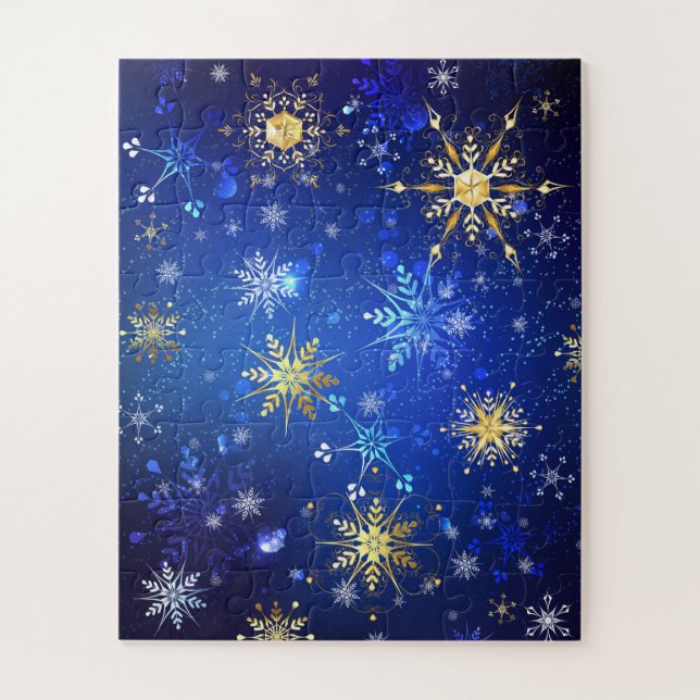 XMAS Blue Background with Golden Snowflakes Jigsaw Puzzle (Vertical)