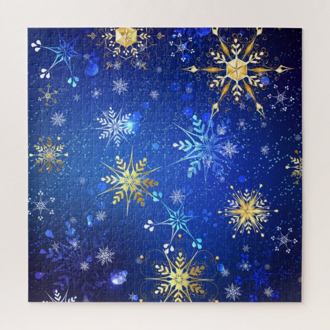 XMAS Blue Background with Golden Snowflakes Jigsaw Puzzle (Vertical)