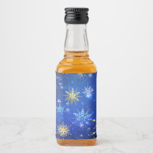 XMAS Blue Background with Golden Snowflakes Liquor Bottle Label
