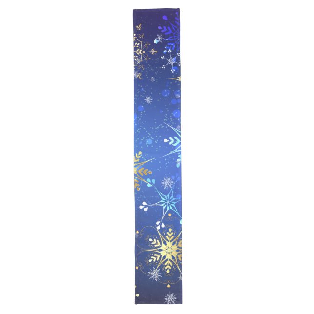 XMAS Blue Background with Golden Snowflakes Long Table Runner (Front)