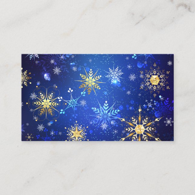 XMAS Blue Background with Golden Snowflakes Loyalty Card (Front)