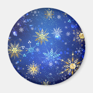 XMAS Blue Background with Golden Snowflakes Magnet