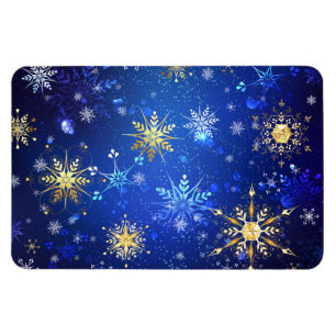 XMAS Blue Background with Golden Snowflakes Magnet