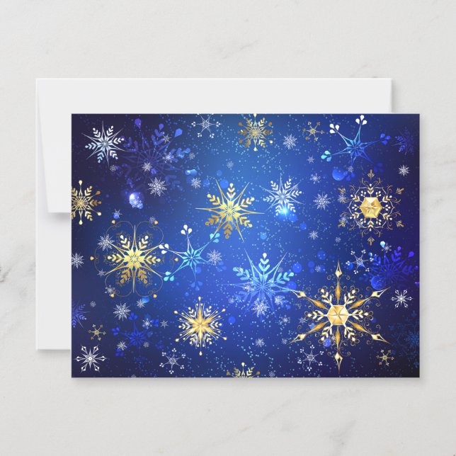 XMAS Blue Background with Golden Snowflakes Magnetic Invitation (Front)
