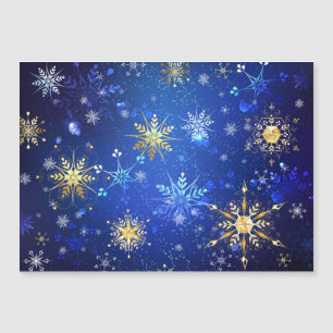 XMAS Blue Background with Golden Snowflakes Magnetic Invitation
