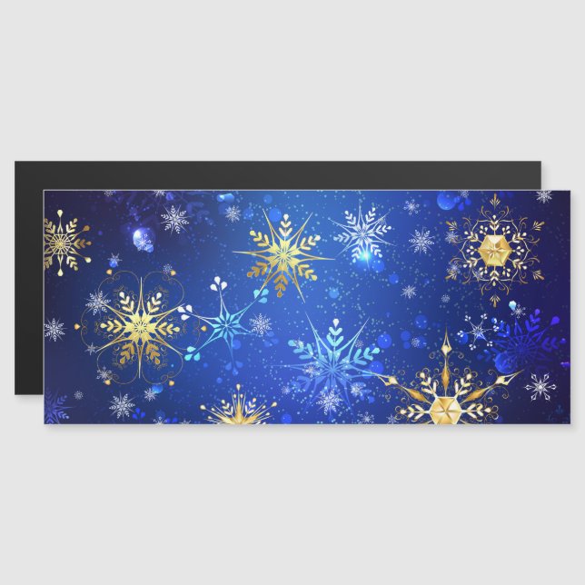 XMAS Blue Background with Golden Snowflakes Magnetic Invitation (Front/Back)