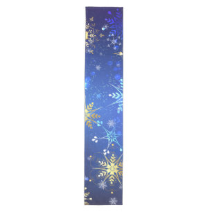 XMAS Blue Background with Golden Snowflakes Medium Table Runner