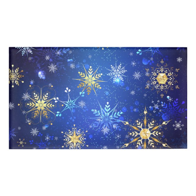 XMAS Blue Background with Golden Snowflakes Name Tag (Front)