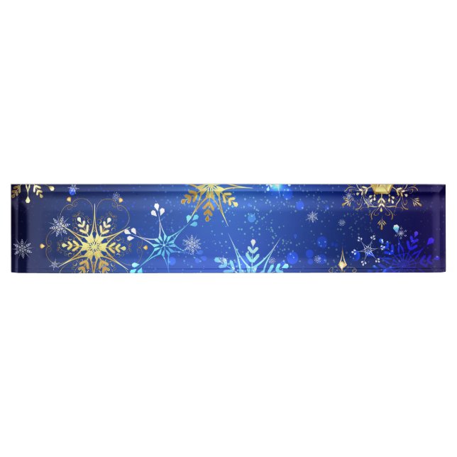 XMAS Blue Background with Golden Snowflakes Nameplate (Front)