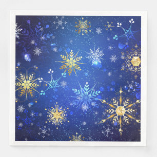 XMAS Blue Background with Golden Snowflakes Napkin